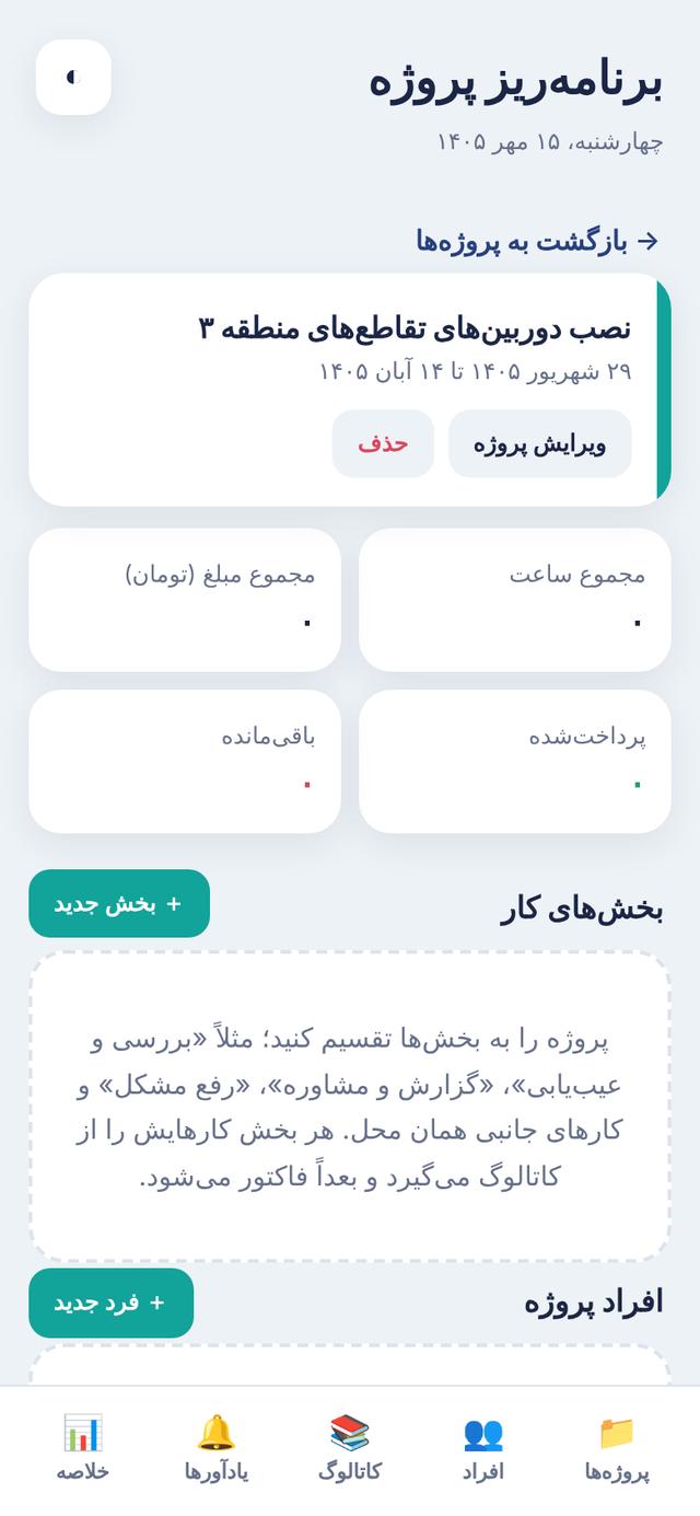 تقسیم پروژه به بخشهای کاری